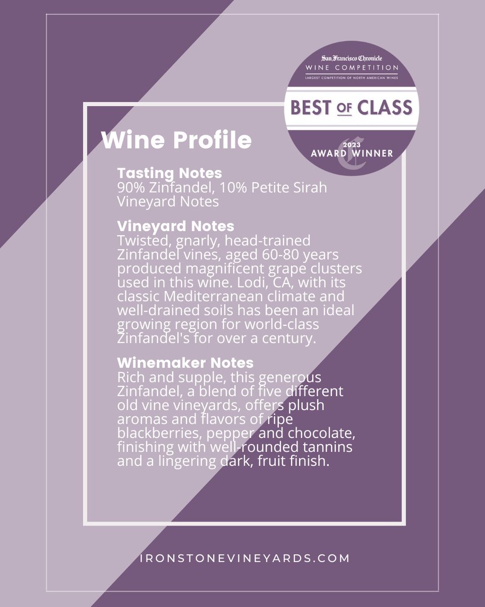The results are in and we are so proud to announce that our 2020 Reserve Old Vine Zinfandel won BEST OF CLASS in the 2023 @sfchronwinecomp! Big congratulations to our winemaking team at Ironstone Vineyards 🥇 #sfchronicle #bestofclass