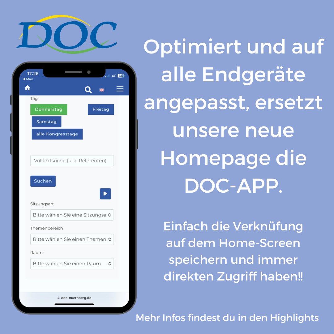 DOC2021x's tweet image. Die Homepage der DOC wurde optimiert - mach dich bereits jetzt mit allen Features vertraut, dass du sie während des Kongresses in vollem Umfang nutzen kannst!
#doc #doc2023 #ophthalmochirurgie  #nuernberg #nuernbergmesse