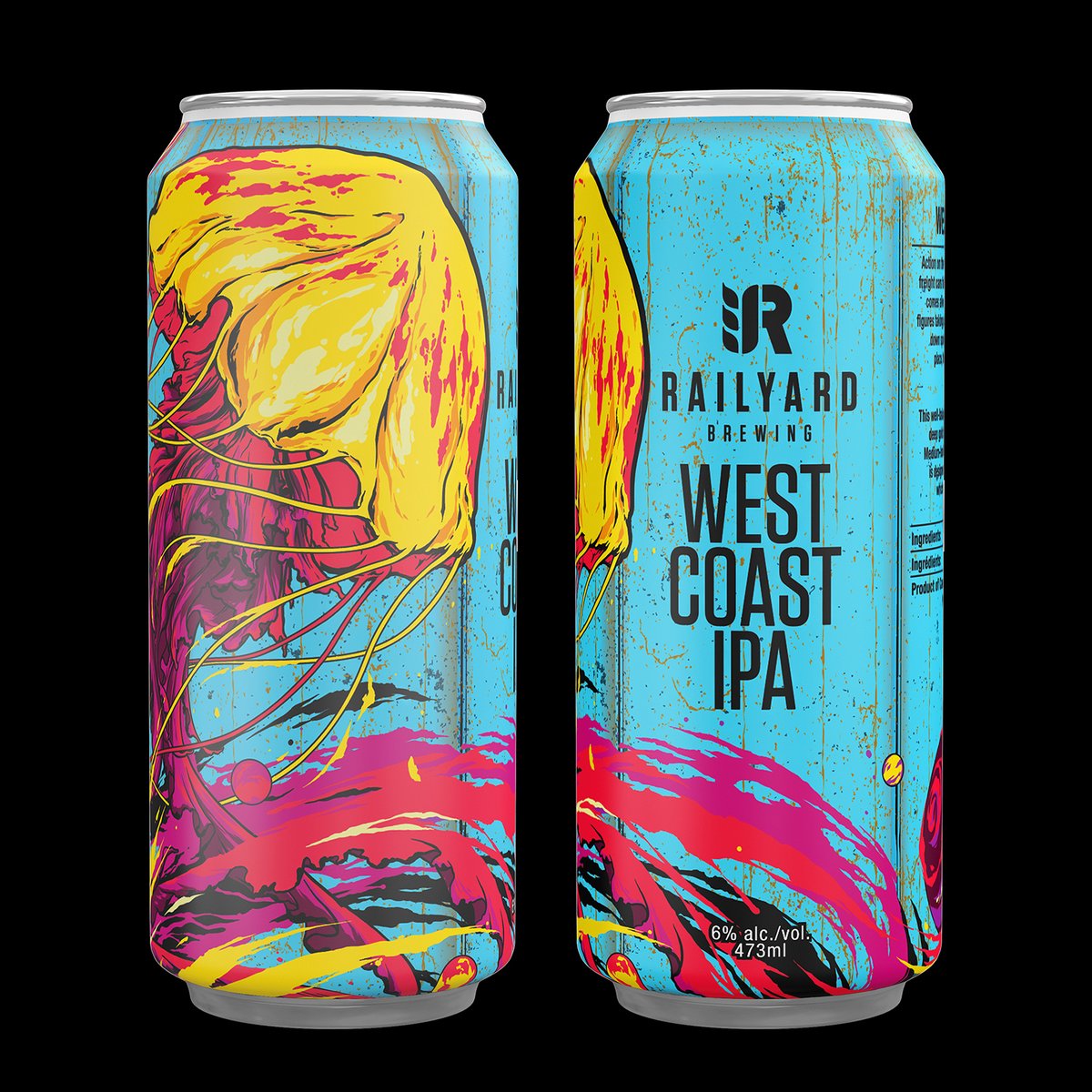New work: West Coast IPA can design for #Calgary's <a href="/RailyardBrewing/">Railyard Brewing</a>. We've now done four core beers and nine seasonal releases for Railyard, each one featuring custom illustration. You can check out the full set here: hiredgunscreative.com/portfolio/rail…