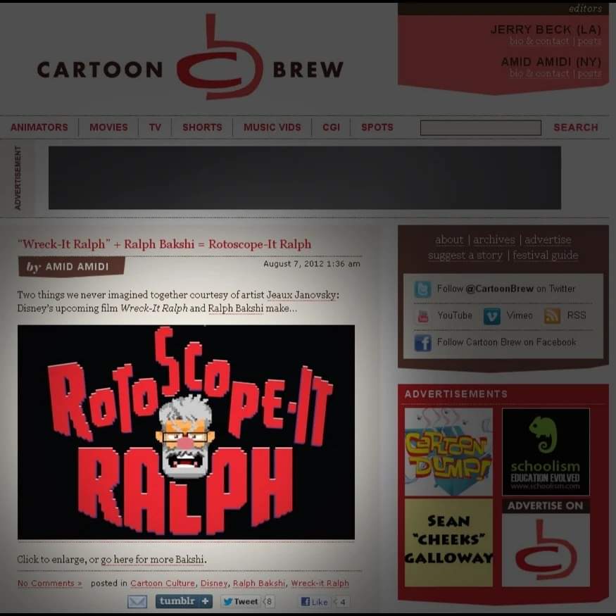 JeauxJ's tweet image. It was subsequently picked up by #AnimationSite favorites like #CartoonBrew and #AnimationWorldNetwork, and even popped up over at #MTVGeek too! #AWN #ArcadeGames #Arcade #Arcades #VideoGames #JohnCReilly #RichMoore @cartoonbrew @ANIMATIONWorld @MTVGeek @DisneyAnimation