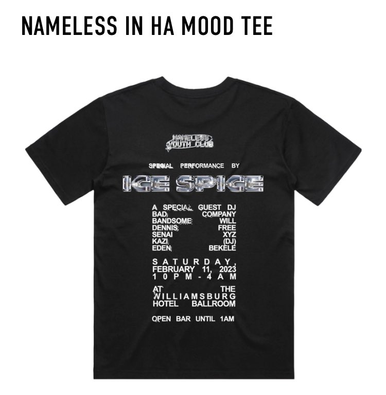 nameless_nyc's tweet photo. 🎭 giveaway alert🎭 

win a commemorative ‘in ha mood’ tee from namelessyouthclub and our fam @notgoodcompany. 

to enter, follow @nameless_nyc and RT this tweet. the winner will be announced a week from today, friday 3/3.  

#nycgiveaway https://t.co/cFt0f46x35