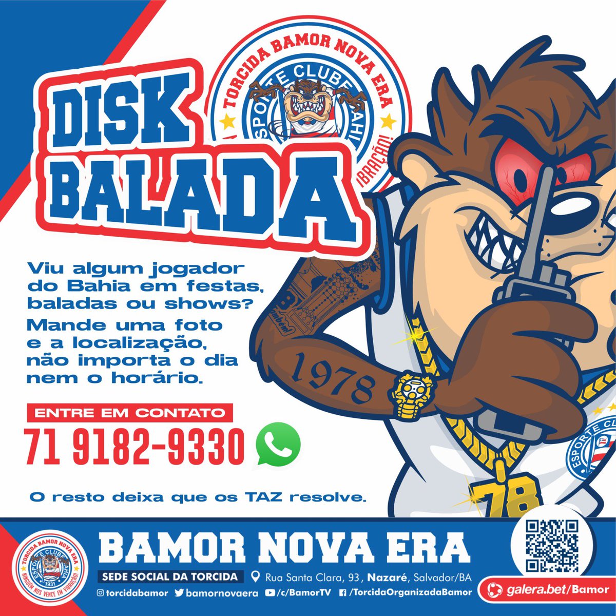 BamorNovaEra's tweet photo. DISK BALADA! 
Lugar de baladeiro é bem longe do nosso time. Queremos jogadores compromissados e que respeitem a instituição que paga seu salário.
O final de semana tá batendo na porta e nosso contato ta online 24h. Viu jogador quebrando na noite? Entra em contato com a gente. https://t.co/FGMmg8OaWB