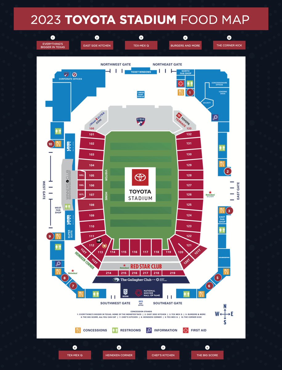 ToyotaStadiumTX's tweet photo. Coming to the @FCDallas game tomorrow? Make sure you know where you'll be eating! (and where to find the Monster Taco 👀)

Here's the 2023 Toyota Stadium Food Guide! https://t.co/63vmIyQsTz