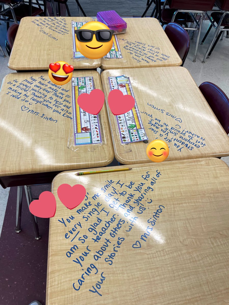 Mrs_Sinton's tweet photo. Friends kicked off their day with kindness notes on their desks 📝 #kindnessweek @ConcordGV https://t.co/TJKASkVsKx