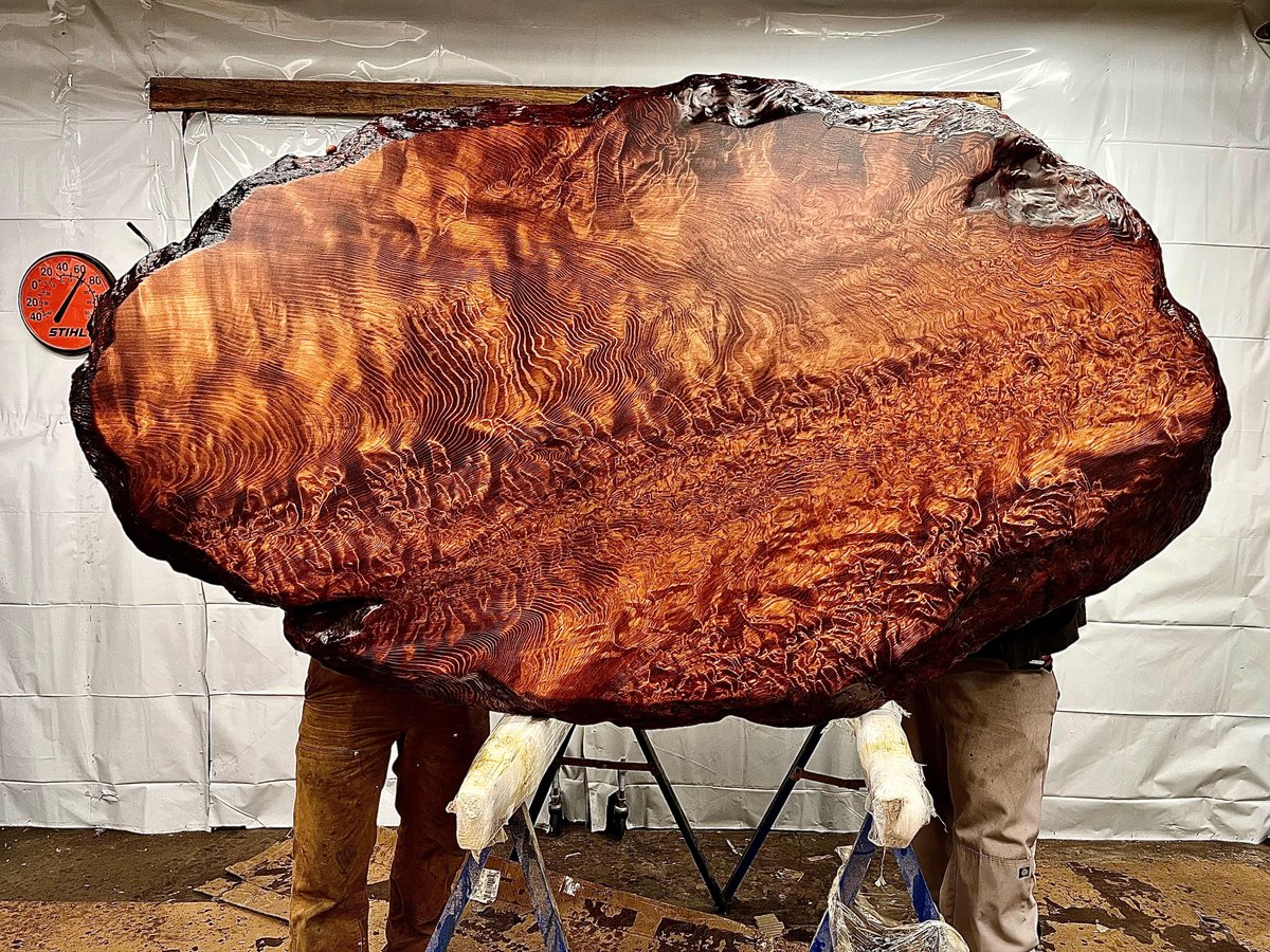 We wanted to do this 44” x 82” x 3” slab justice by showing it off fully finished! It would make an excellent dining table, a large coffee table, or even a desk. What would you use it for?  
Inquire for price and shipping #ethical #furnituredesign #homedecor #woodwork #ForSale