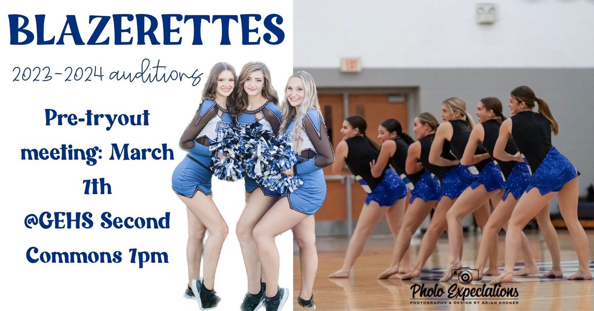 Come to our Tryout Information meeting on March 7th at 7PM to learn more information about the Blazerettes audition process! Dancers and parents welcome! Email matzs@usd231.com with any questions.