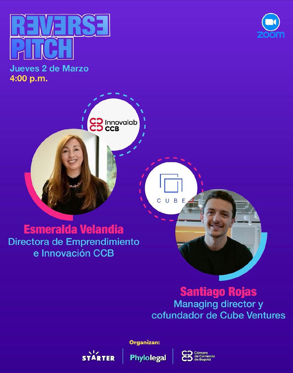 En este Reverse Pitch podrás conocer a algunas de las aceleradoras más importantes y exitosas de LATAM, aprender sobre sus estrategias de aceleración y evaluar la oportunidad de postular tu Startup💸. <a href="/camaracomerbog/">Cámara de Comercio de Bogotá</a> <a href="/starter_company/">Starter Company 🚀</a> <a href="/PhyloLegal/">Phylo</a>. 👉 lnkd.in/efDH9tBP
