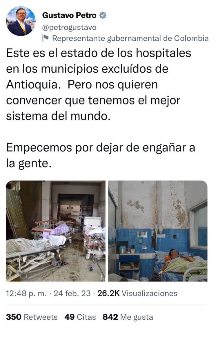 Danielbricen's tweet photo. El Presidente Gustavo Petro hace pasar fotos de hospitales de Venezuela como si  fueran de Colombia para justificar su nefasta reforma a la salud.

Ya sabemos de donde aprendió Guanumen. https://t.co/c7DXNGgcor