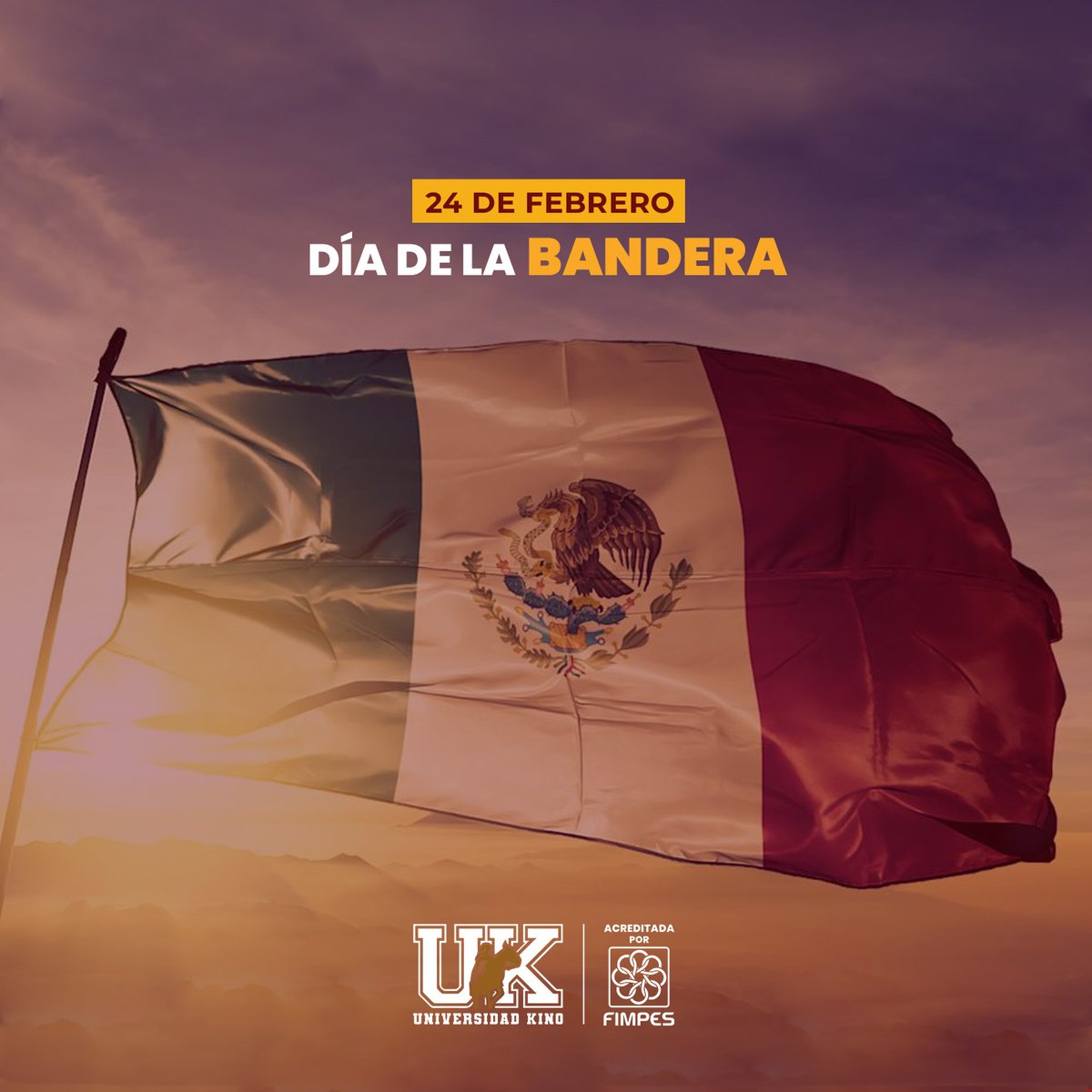 ¡Hoy celebramos el Día de la Bandera de México! 🇲🇽
En este día, renovamos nuestro compromiso con México y su futuro. 
Desde Universidad Kino, trabajamos para formar líderes comprometidos con la sociedad y con un profundo amor por su patria. 🙌
#DíaDeLaBandera #UnivesidadKino