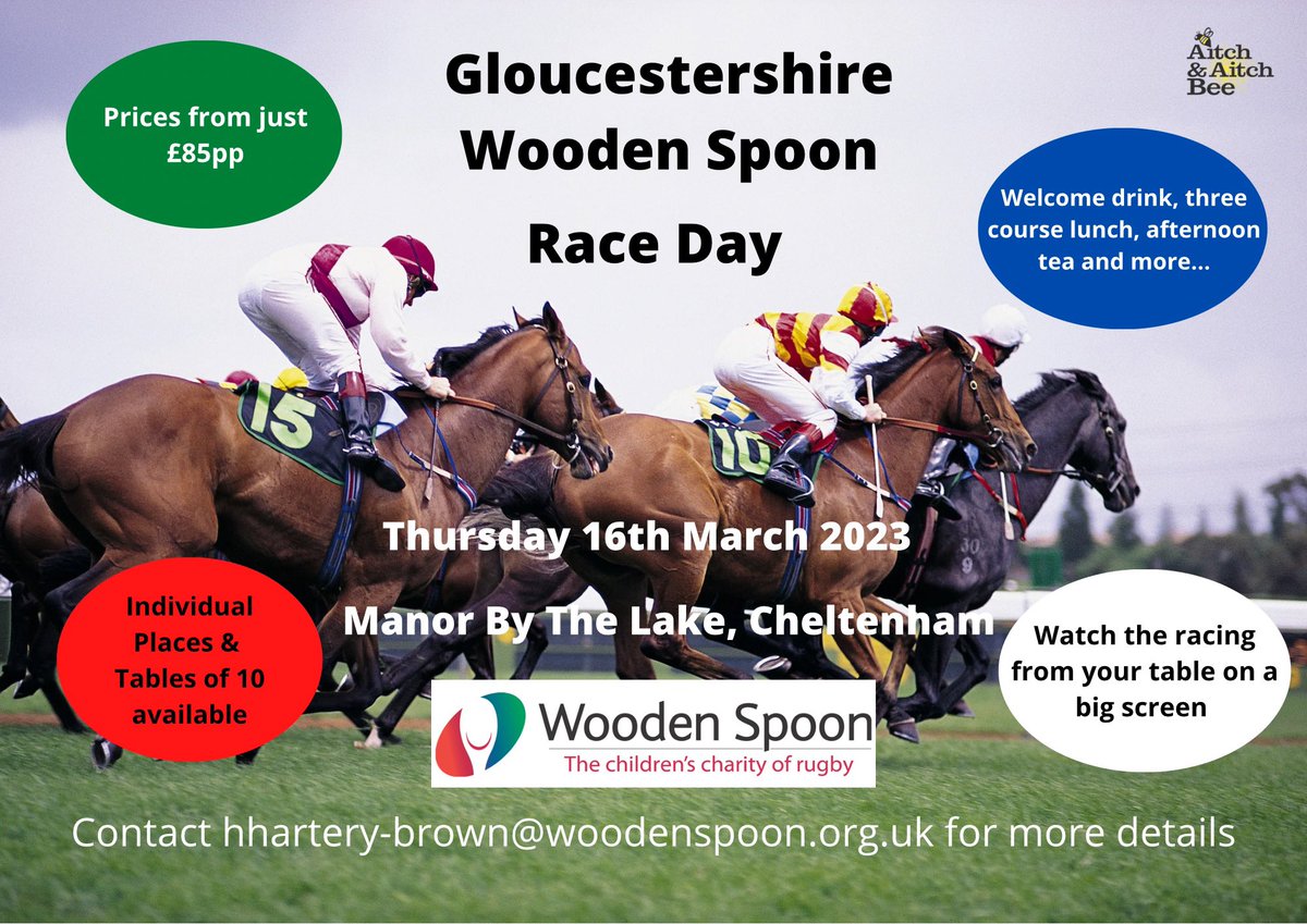 Wooden Spoon Charity Gloucestershire (@charityspoongl) on Twitter photo We still have a few tables available at our Race Day on Thursday 16th March at the stunning <a href="/ManorbytheLake/">Manor By The Lake</a>
Itβs the festival without the crowds - gorgeous food, great atmosphere and racing on the screens! Full details below
Pls RT <a href="/charityspoon/">Wooden Spoon</a> <a href="/SpoonBriBathSom/">Wooden Spoon Bristol, Bath and Somerset</a> <a href="/SpoonWorcs/">Wooden Spoon Worcestershire</a> We still have a few tables available at our Race Day on Thursday 16th March at the stunning <a href="/ManorbytheLake/">Manor By The Lake</a>
Itβs the festival without the crowds - gorgeous food, great atmosphere and racing on the screens! Full details below
Pls RT <a href="/charityspoon/">Wooden Spoon</a> <a href="/SpoonBriBathSom/">Wooden Spoon Bristol, Bath and Somerset</a> <a href="/SpoonWorcs/">Wooden Spoon Worcestershire</a>