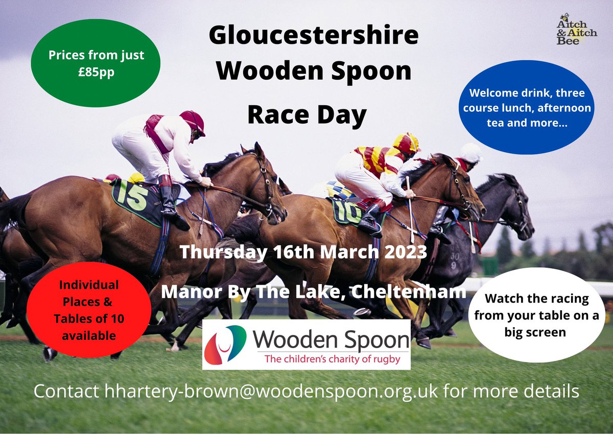 We still have a few tables available at our Race Day on Thursday 16th March at the stunning @ManorbytheLake 
It’s the festival without the crowds - gorgeous food, great atmosphere and racing on the screens! Full details below
Pls RT @charityspoon @SpoonBriBathSom @SpoonWorcs