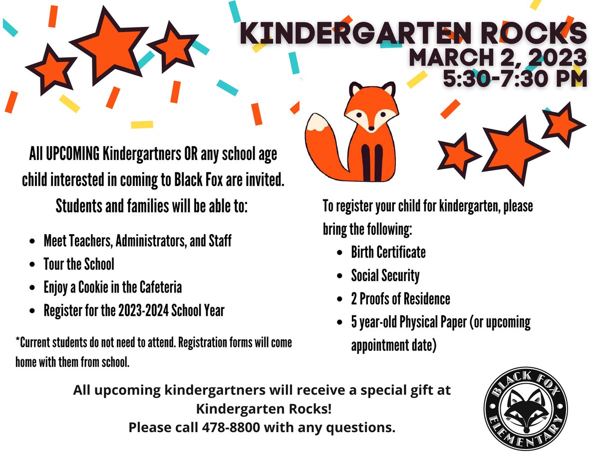 Black Fox Elementary (@blackfoxrocks) on Twitter photo We can't wait to meet our upcoming kindergarteners and new-to-our-school students! Please, mark your calendars for Thursday, March 2nd! @blackfoxkim <a href="/BradleySchools/">Bradley Co. Schools</a> We can't wait to meet our upcoming kindergarteners and new-to-our-school students! Please, mark your calendars for Thursday, March 2nd! @blackfoxkim <a href="/BradleySchools/">Bradley Co. Schools</a>