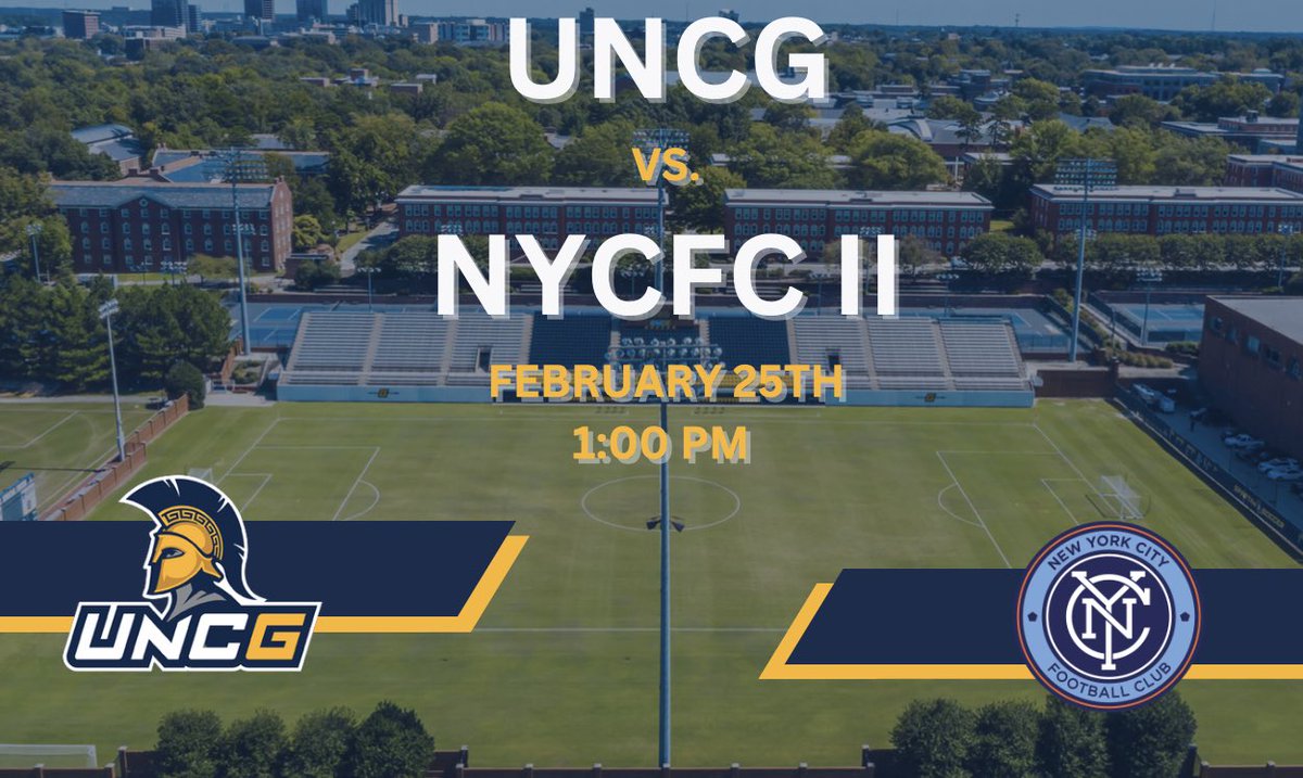 UNCGsoccer's tweet photo. Facing off against another pro club this weekend! 

🆚 NYCFC II
📍Greensboro, NC
🏟️ UNCG Soccer Stadium
⏰ 1PM

#letsgoG https://t.co/qGpB6qeYLn