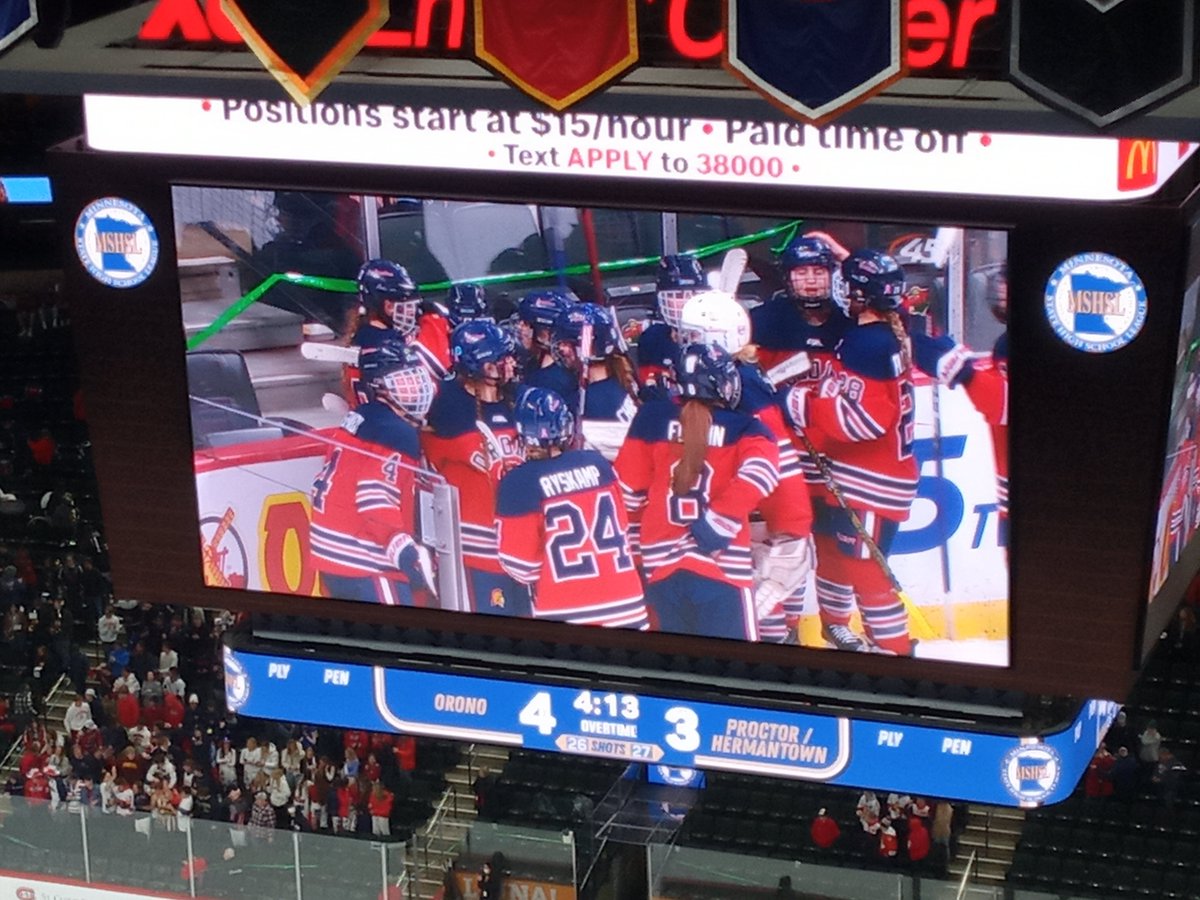 Maddy Kimbrel scored at 3:47 in overtime to lift Orono to a 4-3 victory over Proctor/Hermantown in the Class A girls hockey state semifinals at Xcel Energy Center in St. Paul.