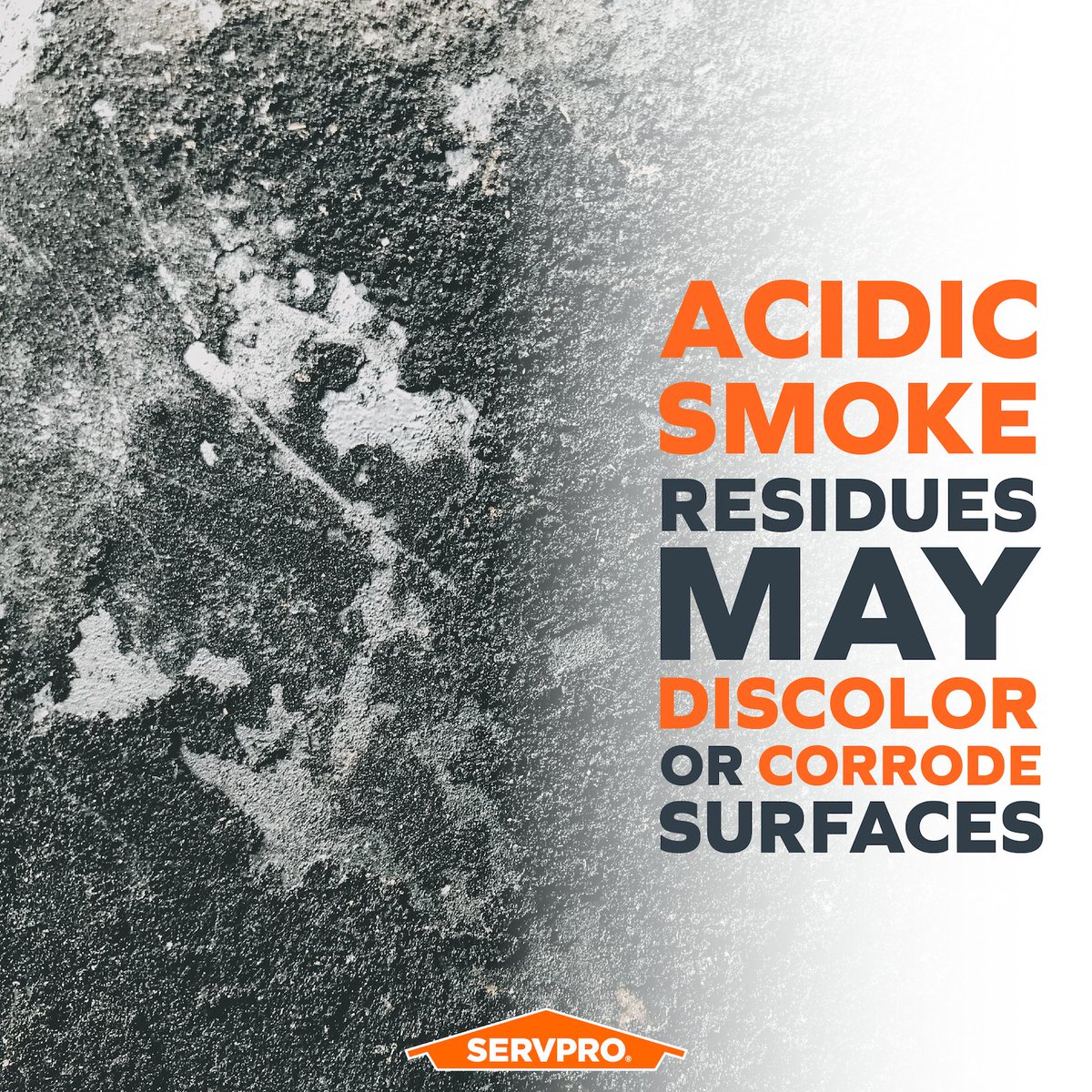 Acidic smoke residues may discolor or corrode surfaces, which is why quick mitigation is key when dealing with fire damage!