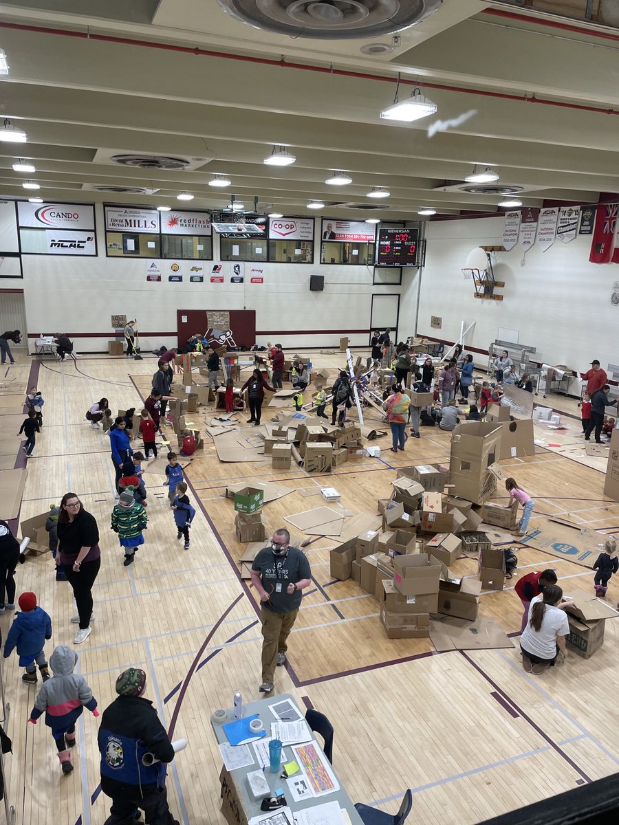 hargreak's tweet photo. ⁦@accmb⁩ ECE #learnbydoing cardboard challenge filled the gym-fun had by students, faculty and children from over 9 ELCs in Brandon. https://t.co/QCof7W6eP4