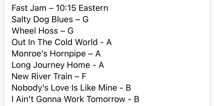 Just you, me, this old guitar &amp; visions of sunny beaches to warm you up. Here are your setlists for the Monday Night Playalong Bluegrass Jam. 
All levels, all instruments jam along at YouTube.com/TylerGrant