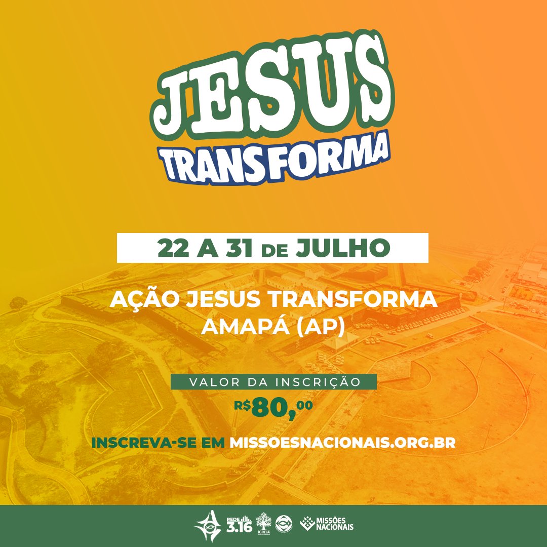 jmncbb's tweet photo. Vai ter mais Ação Jesus Transforma pelo Brasil? É claro que sim! Também realizaremos essa mobilização missionária no estado do Amapá. Essa é sua chance para fazer parte da transformação de vidas no Norte do país! Acesse o site: https://t.co/fK2vyUHgZH e garanta a sua presença. https://t.co/nID2bGjTfu