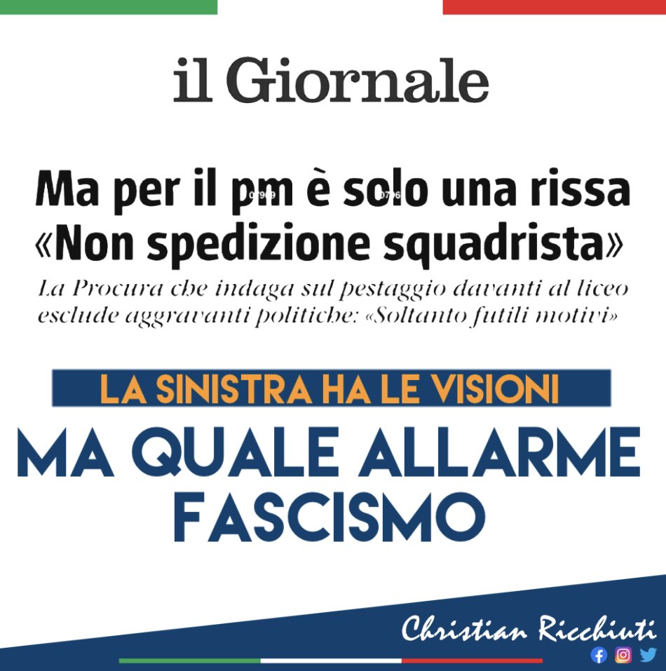 La procura che indaga sul pestaggio davanti al #liceoMichelangiolo esclude aggravanti #politiche: soltanto futili motivi, NON UNA SPEDIZIONE SQUADRISTA!

Da #sinistra solo strumentalizzazioni (e visioni fantasiose 😳)
#Firenze #Valditara #scuola