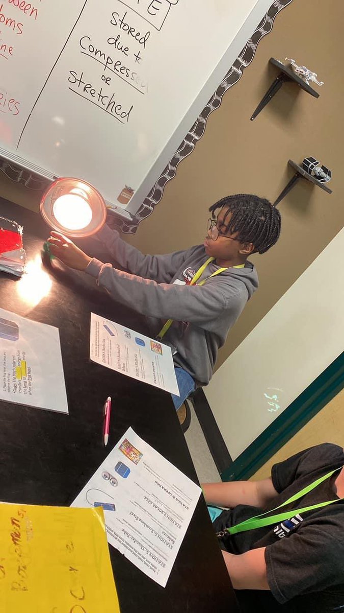 RyonMiddle's tweet photo. Ms. Broussard’s class worked with kinetic, gravitational, chemical, and elastic energies today. Don’t tell them they were learning because they thought it was all fun. #Prmsrocks #prmsmagic https://t.co/8B8JJr7rvS