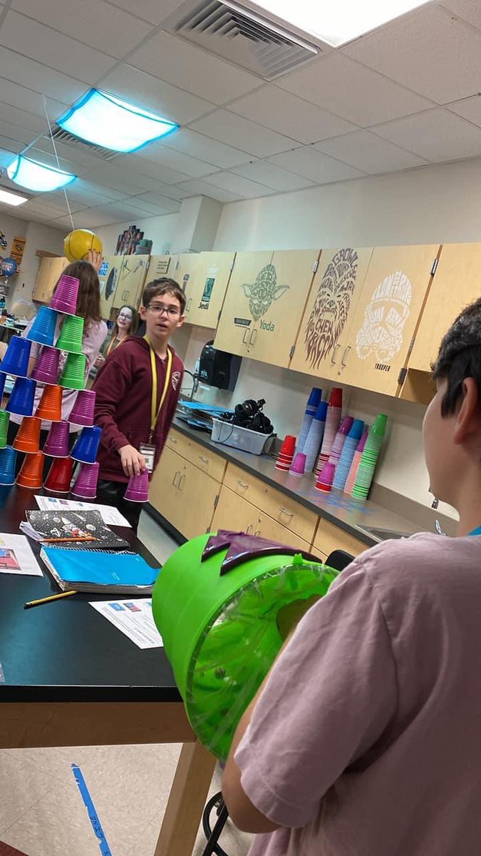 RyonMiddle's tweet photo. Ms. Broussard’s class worked with kinetic, gravitational, chemical, and elastic energies today. Don’t tell them they were learning because they thought it was all fun. #Prmsrocks #prmsmagic https://t.co/8B8JJr7rvS
