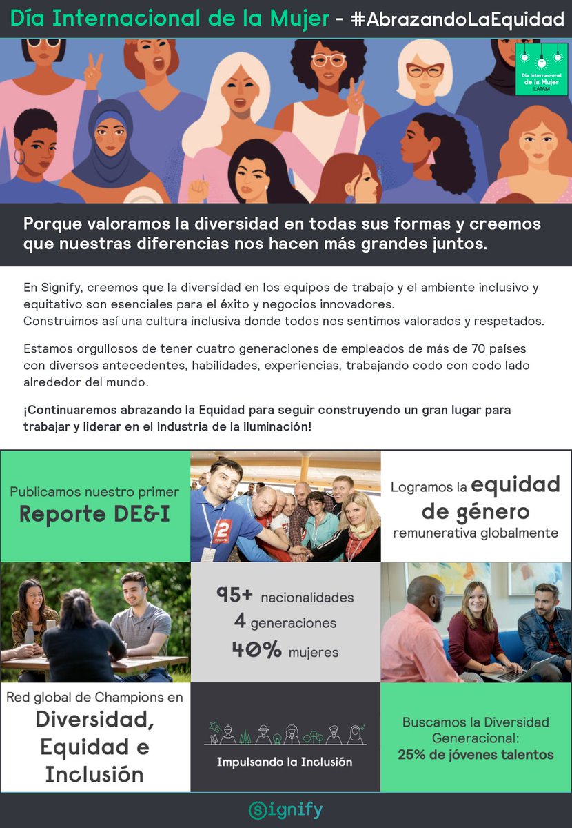 SignifyCAM's tweet image. #DíaInternacionalDeLaMujer #AbrazandoLaEquidad
¡Nuestras diferencias nos hacen más grandes juntos!
#AbrazamosLaEquidad porque es el mejor camino para continuar liderando en la industria de la iluminación.
