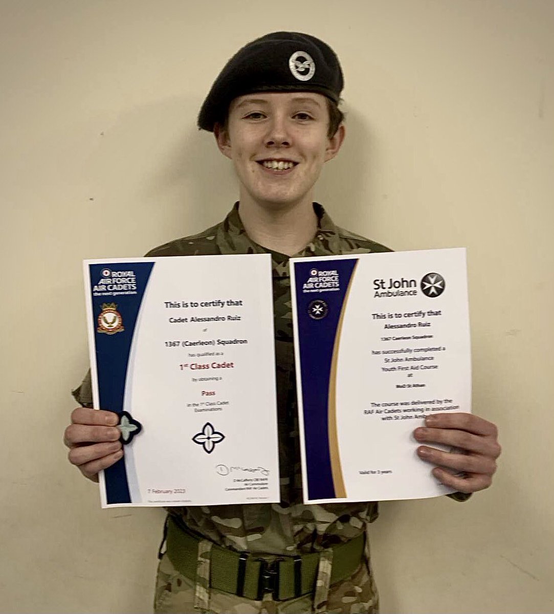 Congratulations Cdt Ruiz on successfully completing your 1st class classification. 👏 Find us on Facebook, Instagram and Twitter Join Us: raf.mod.uk/aircadets/want… #Team1367 #whatwedo #aircadets #1stclass #certificate #achievement #recognition #training #opportunityofalifetime