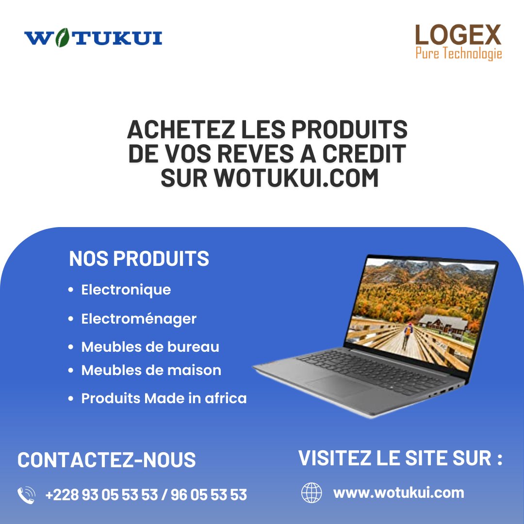 logexit's tweet photo. Ne vous souciez plus du prix des articles ! Avec WOTUKUI, achetez aujourd'hui, payez plus tard.
Contactez-nous : +228 93055353 / 96055353
#SociétéLOGEX
#Crédit
#Wotukui https://t.co/WJG0EWMFNQ