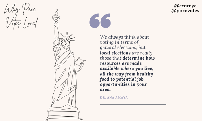 CCARNYC's tweet photo. More wisdom from @AnaAmaya as part of our "Why #PaceVotes Local" campaign!  

Learn more about upcoming local elections at https://t.co/jlULaJPB24 https://t.co/mht8zNxmOJ