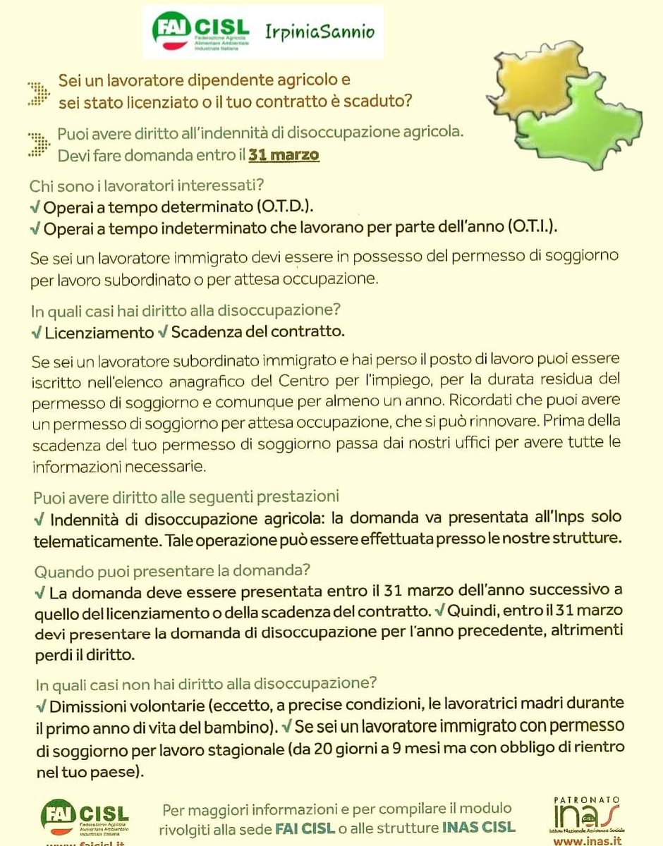 iannace_a's tweet photo. 📌 DISOCCUPAZIONE AGRICOLA 📌
✍️ Fai domanda entro il 31 marzo 2023 🔚
📍Per verificare i requisiti e ricevere assistenza nell'invio della domanda telematica, qui sotto trovi tutte le informazioni 👇
#faicisl #inascisl https://t.co/A9aSjruh78