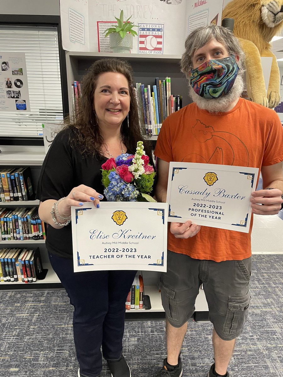 AMMSLions's tweet photo. Congratulations to our 2022-2023 TOTY, Elise Kreitner, and POTY, Cassady Baxter!! Mrs. Kreitner is an SEC teacher working with our 8th grade students and Mr. Baxter is our head custodian. Please help us to congratulate this incredible accomplishment! #AMMSLions @MartinJE86 https://t.co/Wti8kitSVF