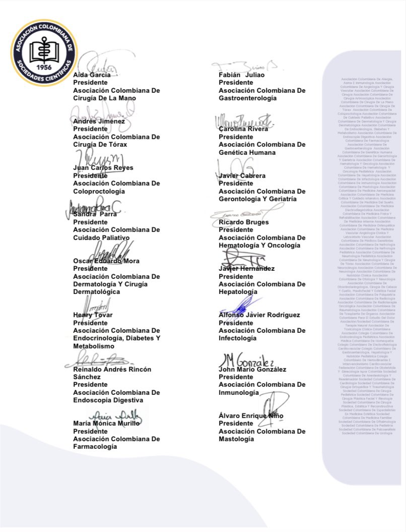 Comunicado a la opinión pública de parte de la Asociación Colombiana de Sociedades Científicas y las 64 asociaciones y federaciones que la conforman ⬇️ (…)