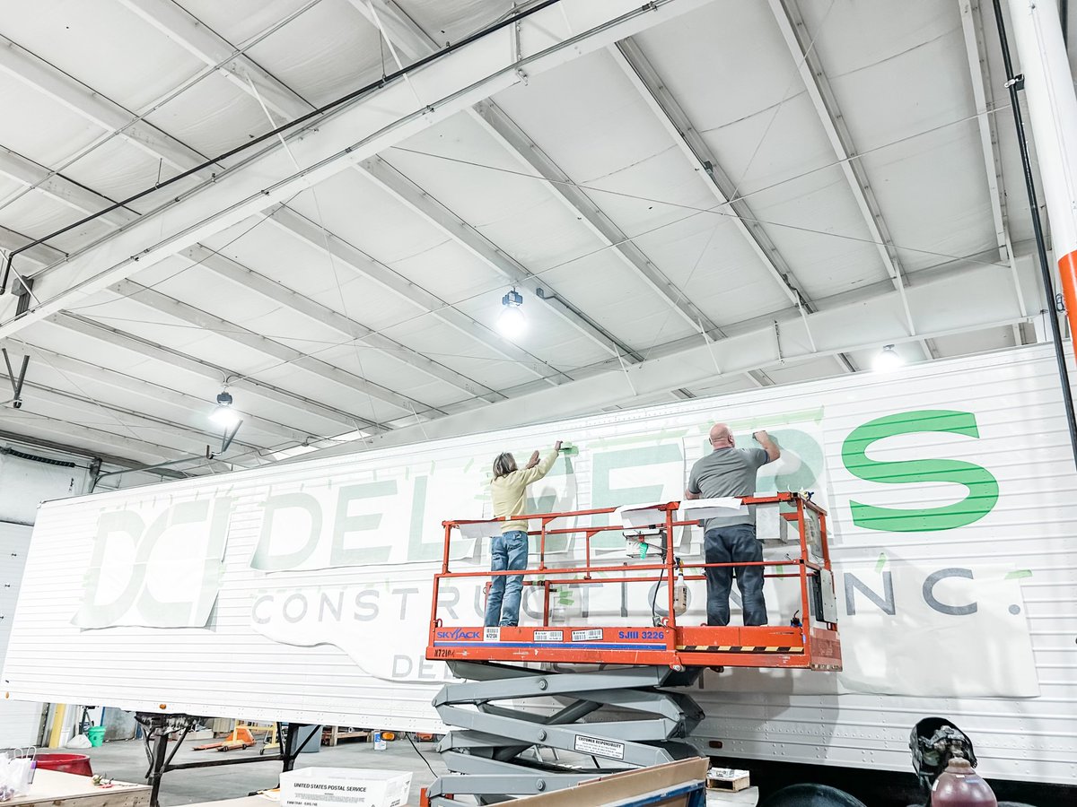 FABrication Friday! Did you know that we do vehicle + fleet graphics? Here is a recent installation picture from a project that we did for our friends at @DeLeers Construction, Inc. #fabrication #signage #vehiclegraphics #fleetgraphics #vinylgraphics