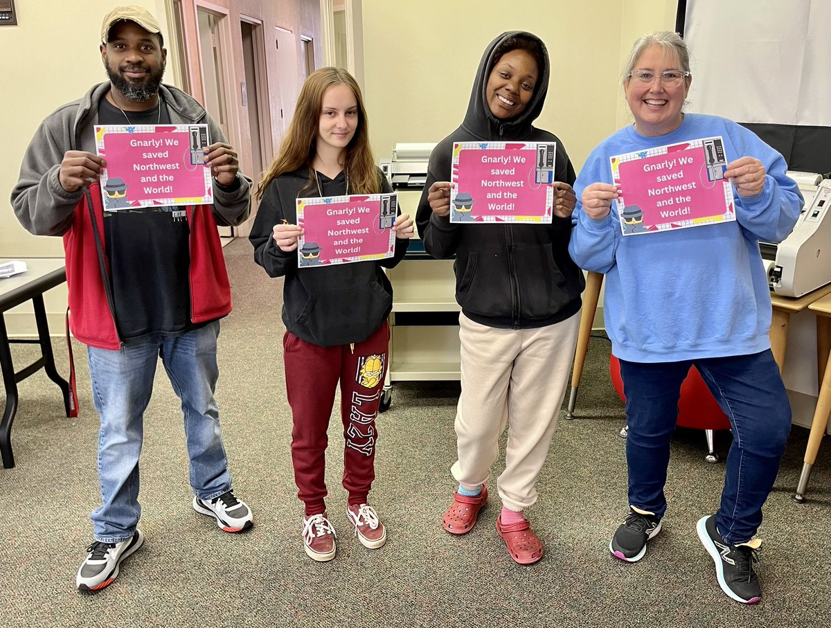 NWCC_Library's tweet image. We had SO much fun with Ms. Lentz and her adult basic education class today! They received a library tour and demonstrated their problem-solving skills during our 1980’s spy-themed escape room.