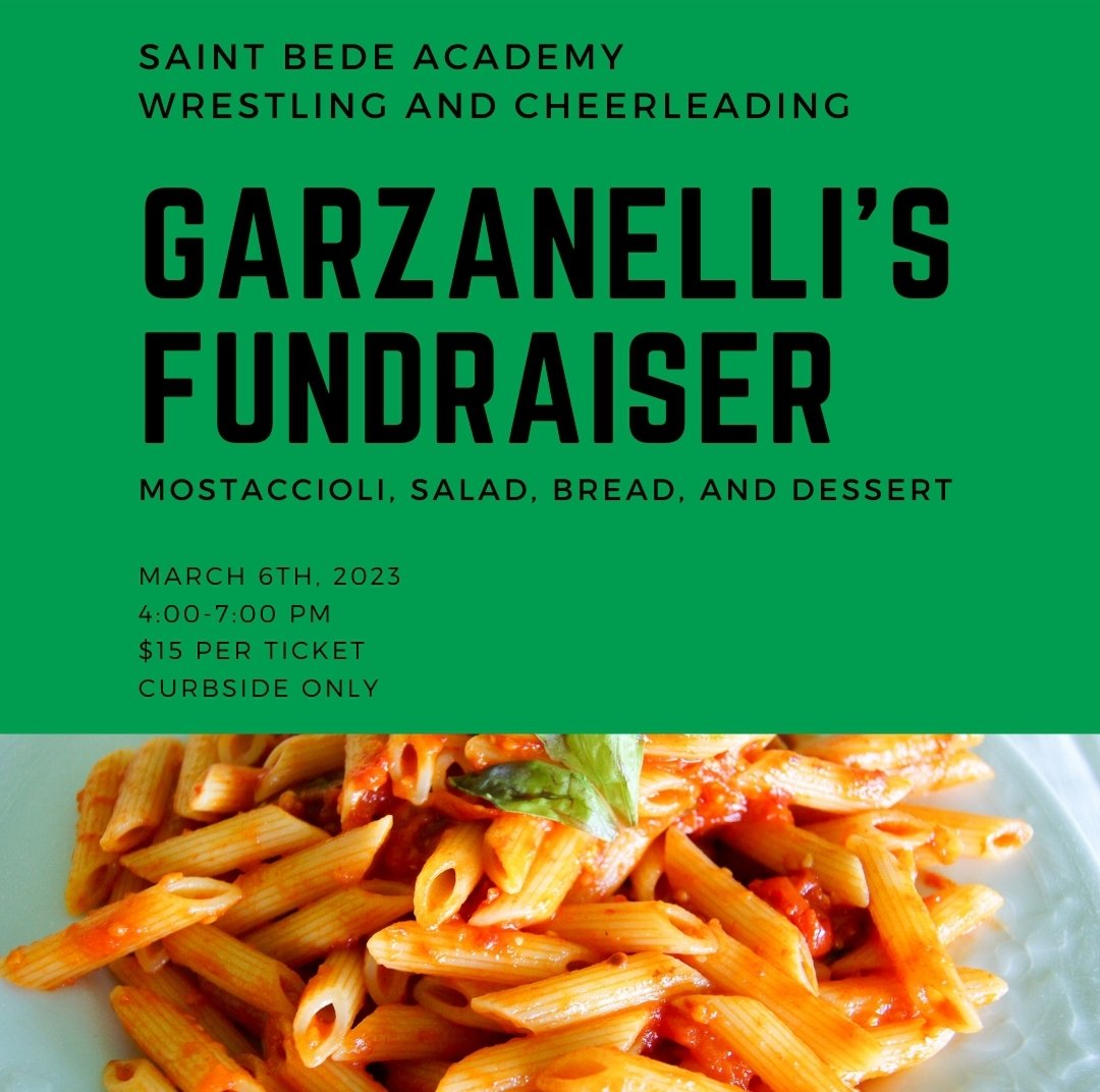 SB Wrestlers & Cheerleaders will be selling tickets for a Mostaccioli Dinner from Garzanelli's Supper Club in Oglesby! One ticket per meal! $15 Each! Curbside Pickup on Monday, March 6, 2023!  @SaintBedeCheer #GoBruins #BruinFamily
 ❤🐻🤼‍♂️🎉🙏💪