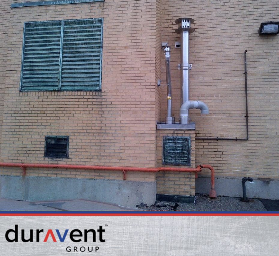 DuraventGroup's tweet photo. So close to clearing the roof! No, not really. What you can't see on this #BadBuildFriday is the other 30 feet of wall above the termination. They must not mind exhaust running straight up the side of their building! #BadBuild #TGIF #DuraventGroup https://t.co/5HJKLe7ymb