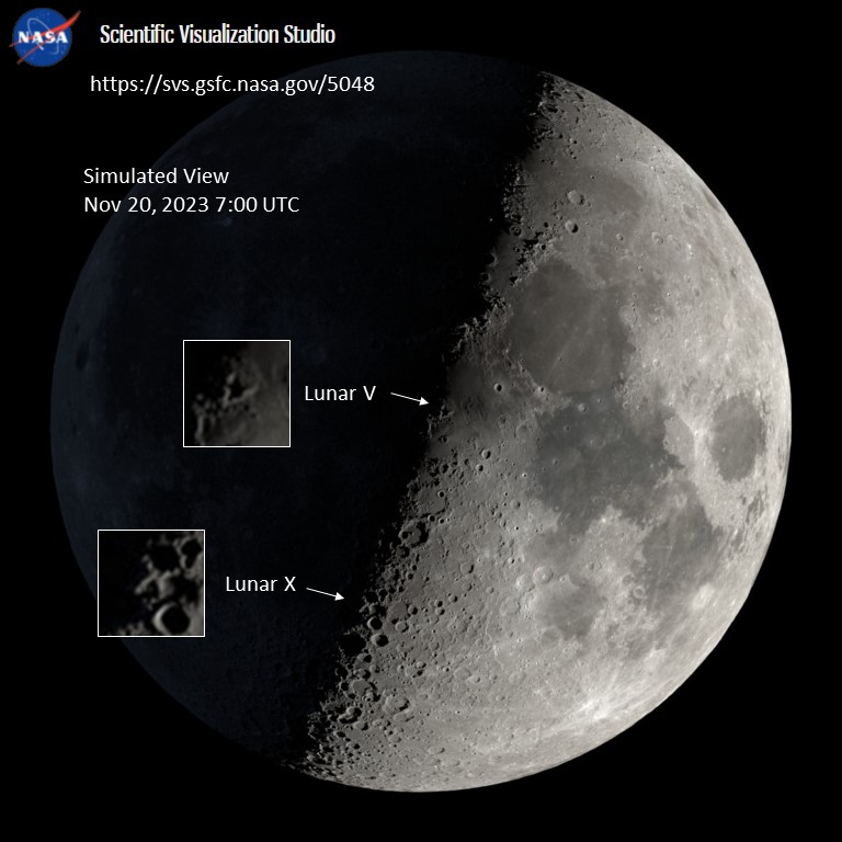It's that time again! If you have binoculars or a telescope, go check out the moon to see the elusive Lunar X and V shadow features that are only visible for about 4 hours every month.