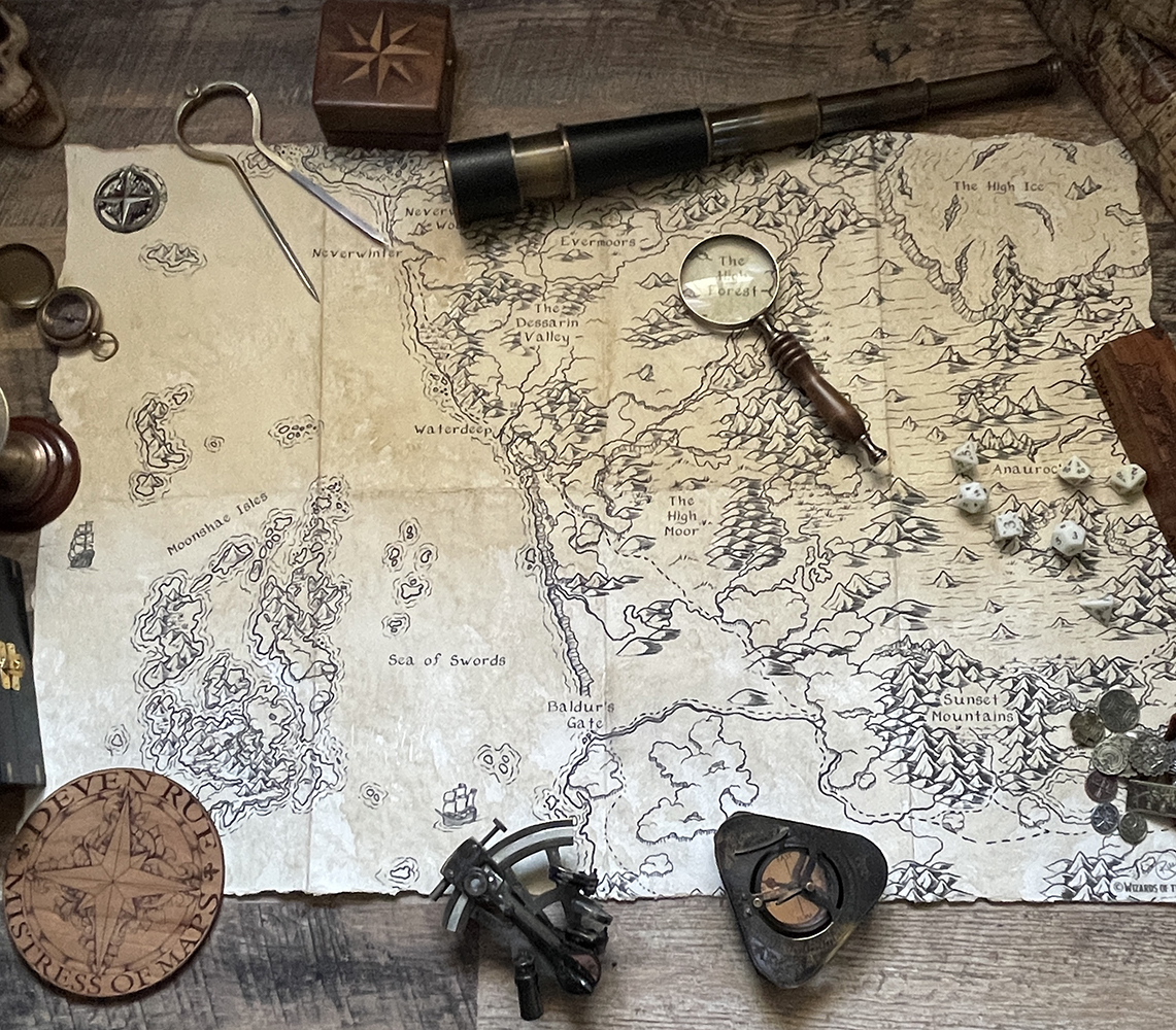 Of course I immediately made a full size print & prop of the Sword Coast map and of course it's available in my shop! #dnd #ttrpg #map #cartography #faerun #SwordCoast