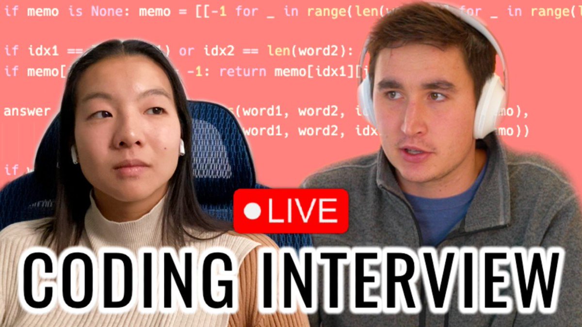 I did a full-length software coding interview with <a href="/keithgalli/">Keith Galli</a>!! Featuring object-oriented design and dynamic programming :)

youtu.be/NRNB8MIdmcg