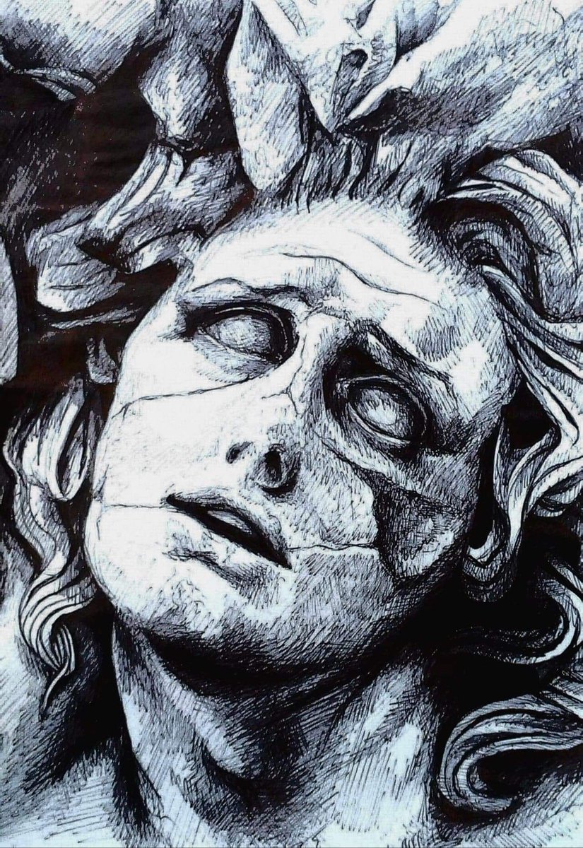 whoatenemo's tweet photo. Yo I actually forgot I have a twt account?? 🤡 
Have this ballpoint drawing I did in 2k19 i think 

#artmoots #classicalart #sculpture #darkacademia #drawing #art https://t.co/bnC00SHLgZ