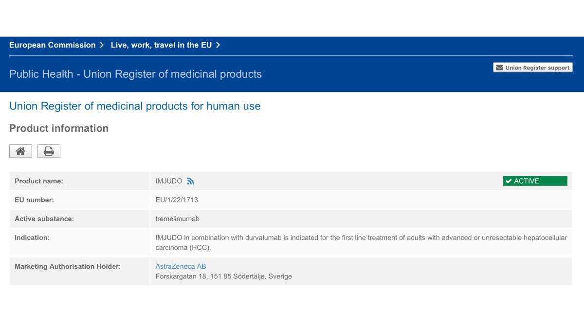 👋 Bueno, ya es oficial: <a href="/EU_Health/">EU One Health</a> aprueba la combinación de #durvalumab + #tremelimumab para el tratamiento en 1ª línea del hepatocarcinoma:

🔥 Doble inmunoterapia
🙌 Más opciones para los pacientes

✅ bit.ly/3m6juXj

#livertwitter #HCC