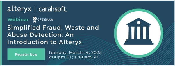 alteryx's tweet image. Join Alteryx and @Carahsoft for an interactive session focused on fraud, waste, and abuse. You&apos;ll get an overview of an end-to-end #analytics process, plus techniques to uncover wasteful spending or duplicate invoices.

Register: ow.ly/ibNr50N2bHw

#AlteryxAnalyticsCloud