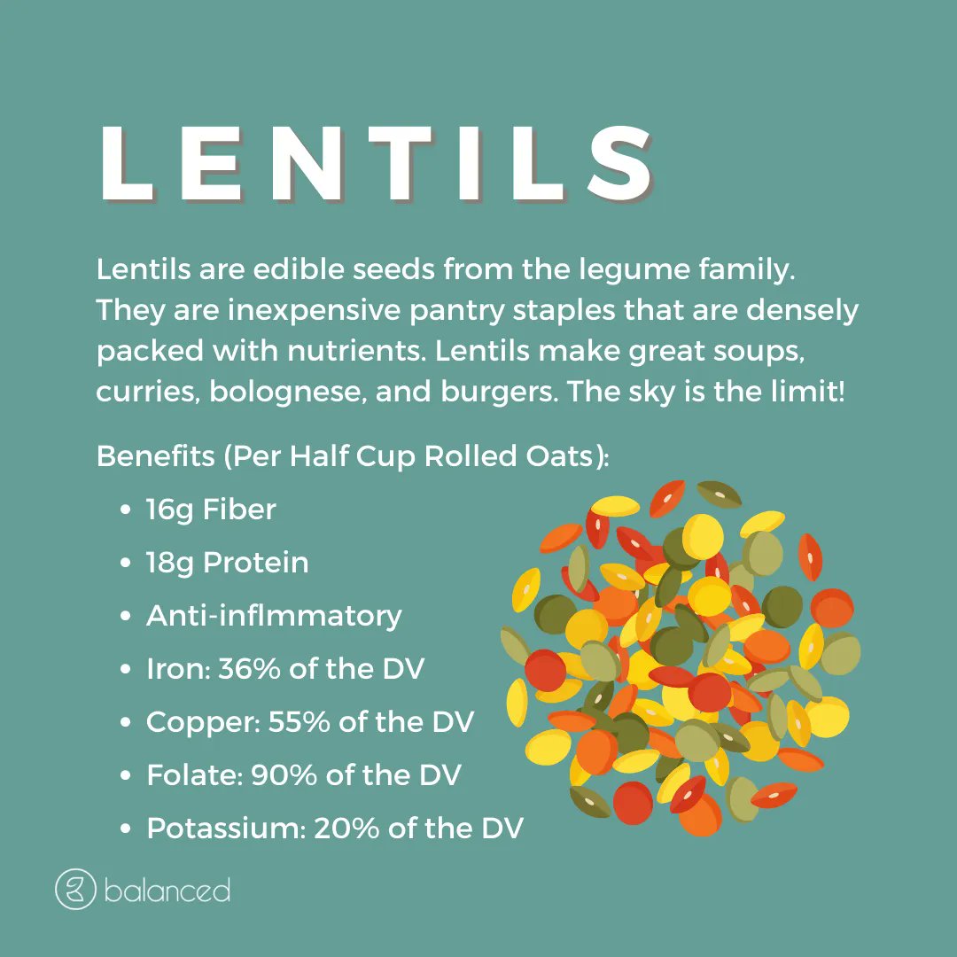 thebalancedorg's tweet photo. It's our favorite day, #FiberFriday, and we're bringing lentils to the party! 🎉
The size of these little seeds shouldn't fool you, lentils pack a punch when it comes to nutritional value!
#fiberfriday #plantfood #getbalanced https://t.co/0iTE9N1d0u