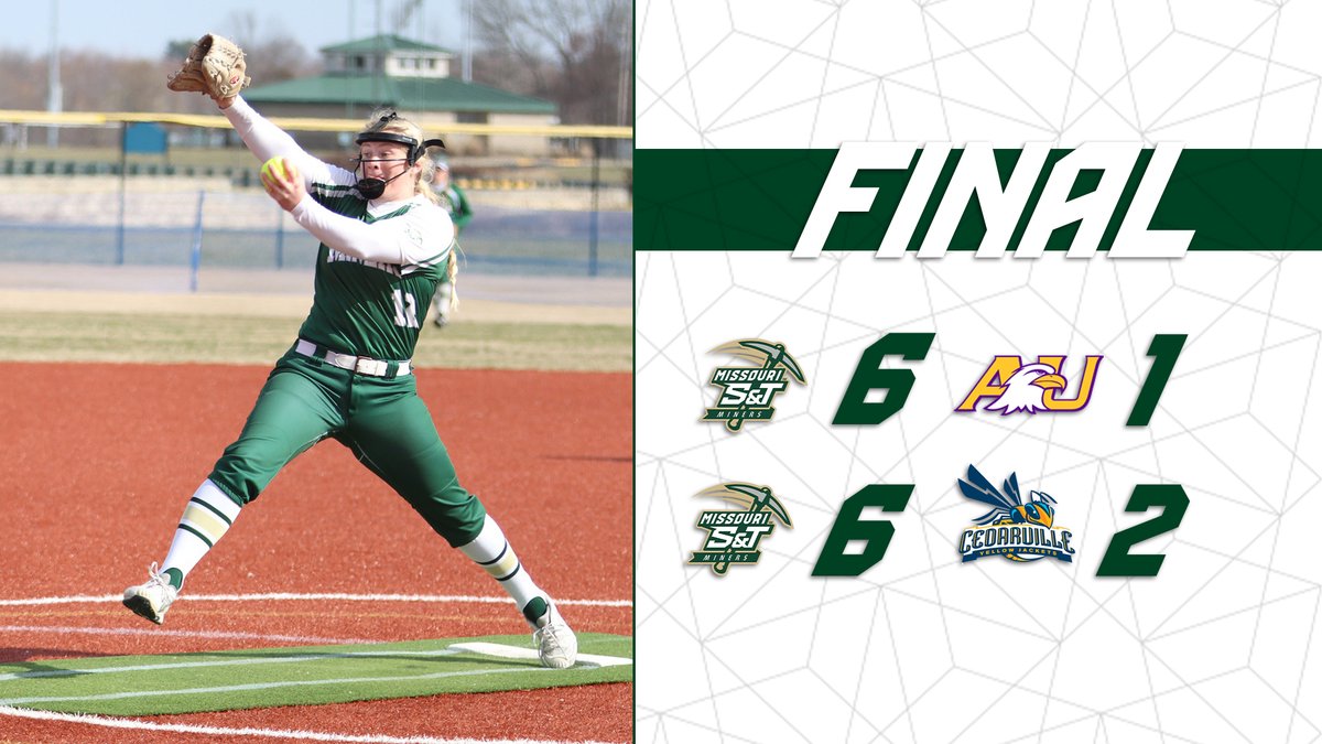 Miners_SB's tweet photo. SB FINAL: @Miners_sb close out sweep of its day in Evansville with a 6-2 win over Cedarville. S&T (4-4) will face Davis & Elkins and Kentucky Wesleyan on Saturday on day two of the Blue Bridge Battle. #MinerPride #GLVCsoft https://t.co/Jo29QuWyEx