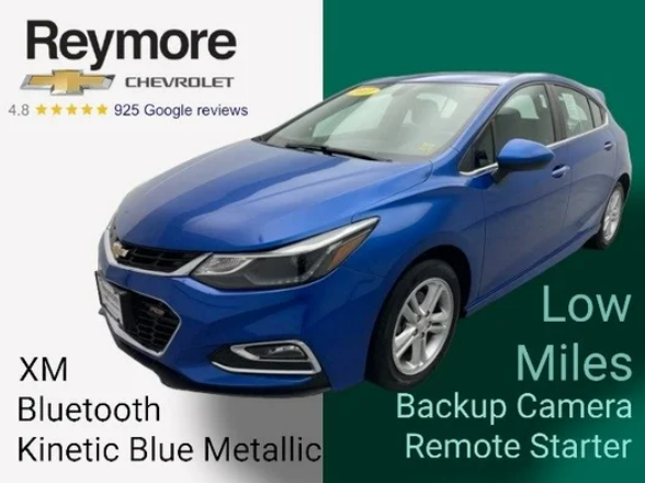 ReymoreChevy's tweet photo. Ready for our Car of the Week? Stop in and test drive this pre-owned 2017 Chevrolet Cruze. With only 21,345 on the odometer, this deal can't be beaten! https://t.co/XKlKHlvi8i https://t.co/6KteneXmFf