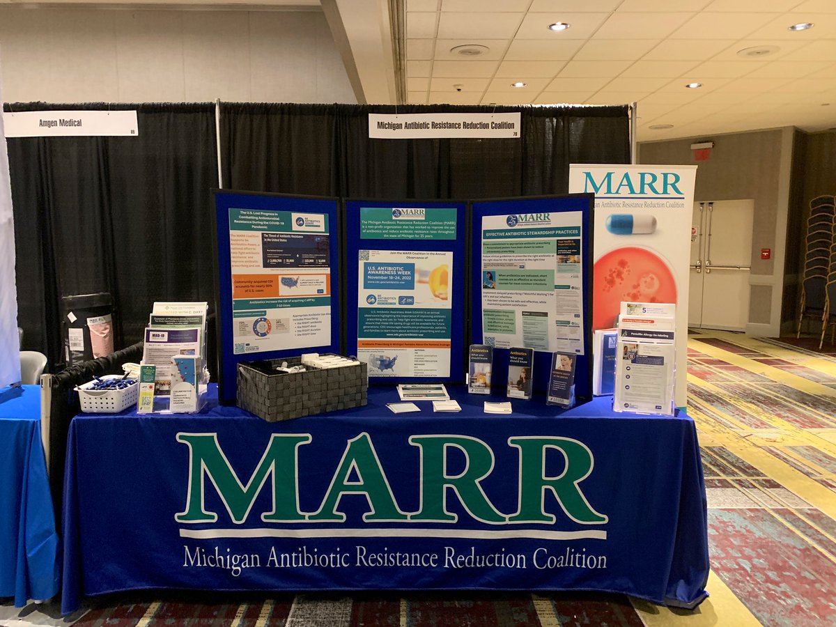marrcoalition's tweet photo. @MIPharmacists Annual Meeting attendees:

Stop by booth 70 to say 👋 and put your #antimicrobialstewardship knowledge to the test! 

Lots of MARR Coalition swag is here waiting for you! @SIDPharm #IDTwitter #TwitteRx 

@elaineb_marr 
@Ashlan_Kunz https://t.co/zLcbIXjh8V