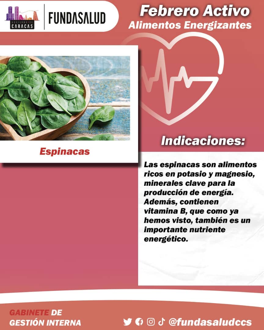 fundasaludccs's tweet image. Las espinacas son alimentos ricos en potasio y magnesio, minerales clave para la producción de energía. Además, contienen vitamina B, que como ya hemos visto, también es un importante nutriente energético.
@Nahumjfernandez  @ananialvarez @Yennymao 
#Feb24 #SancionesAsesinas