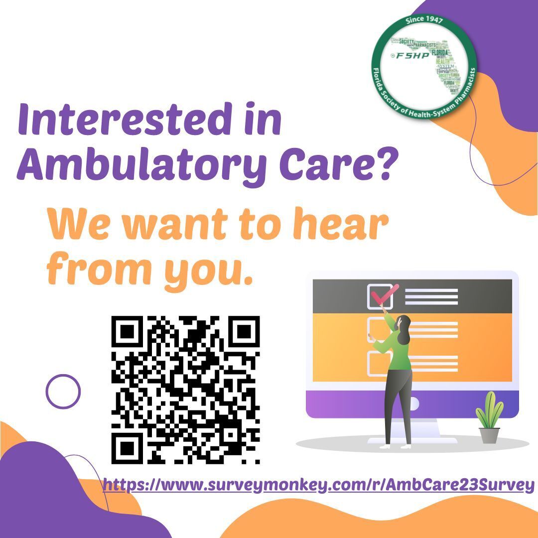 Attention #AmbulatoryCare #Pharmacists!
Your feedback is crucial in shaping the content of future educational opportunities for ambulatory care pharmacists. The survey will take no more than 10 minutes to complete and all responses will be kept confidential.

#ambcare #pharmacy