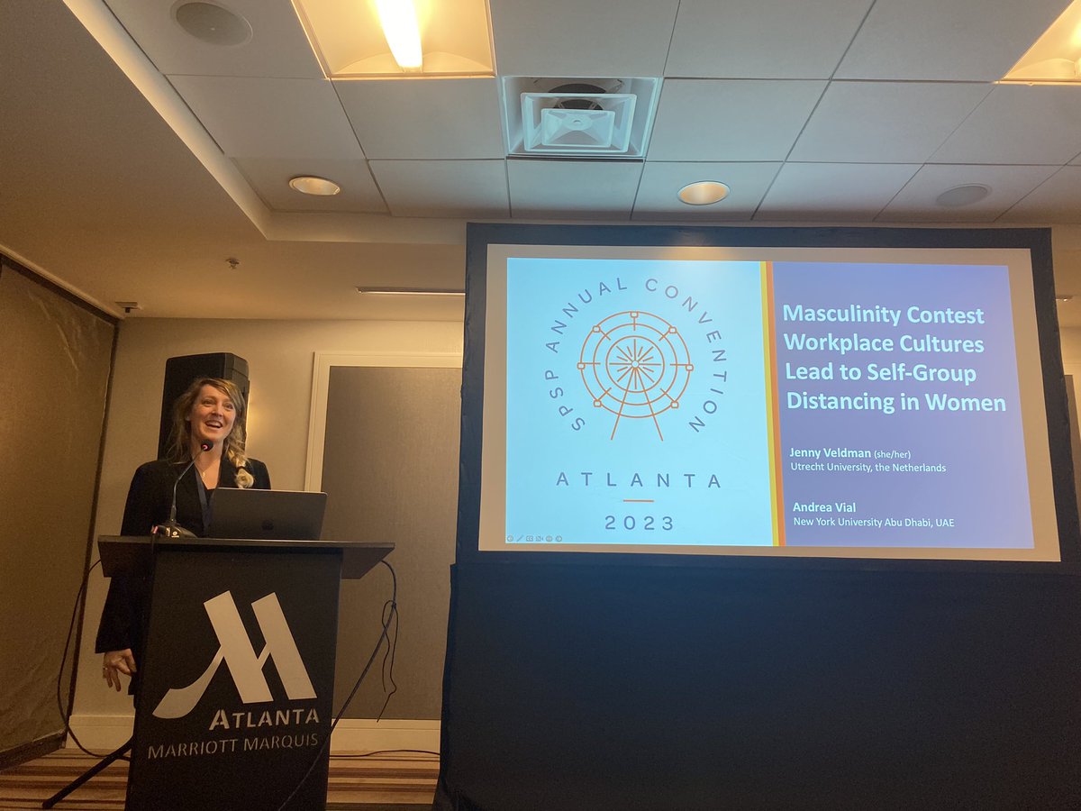 AndreaCVial's tweet photo. Fantastic job @Jennyveldman191 presenting our work on women’s self-group diatancing in masculine workplace cultures #SPSP2023! Also great talks by @FrancescaManziC, @JoelLeForestier, and Grusha Agarwal, such a big turnout! https://t.co/RGJSxT20Sd