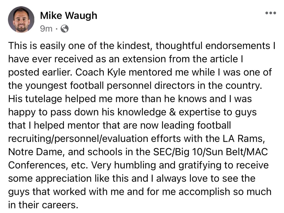 365ProMike's tweet photo. Coach Kyle read an article I was quoted in &amp; shared praise of me that I don’t completely deserve (1st Pic Below). I’ve been lucky to work w/ a lot of great people &amp; it’s very rewarding to receive some 💐 for the service I’ve provided others in the world of @NCAAFootball &amp; &amp; @NFL. https://t.co/80nzt5kS8M